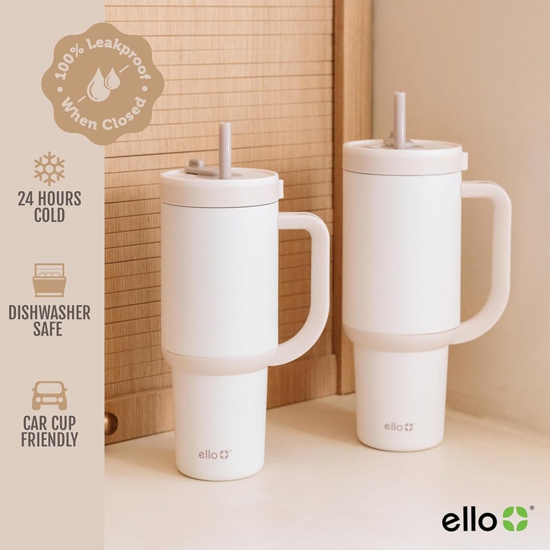 Ello Oasis 24 oz Tumbler with Handle & Retracting Straw | Reusable Insulated Stainless Steel Cup 100% Leakproof, Gifts for Teens Women Men | Keeps cold for 24 Hours, Cup Holder Friendly, Cream Tonal - Image 4